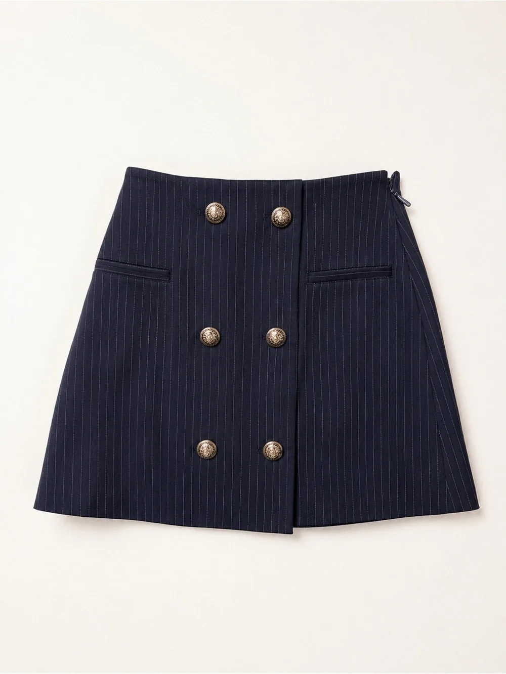 Generation Love Navy Pinstripe Double-Breasted Mini Skirt